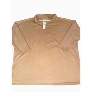 Anthropologie Sweater Women's Size 1X Plus Fleece Ribbed Tunic Mock Neck Neutral